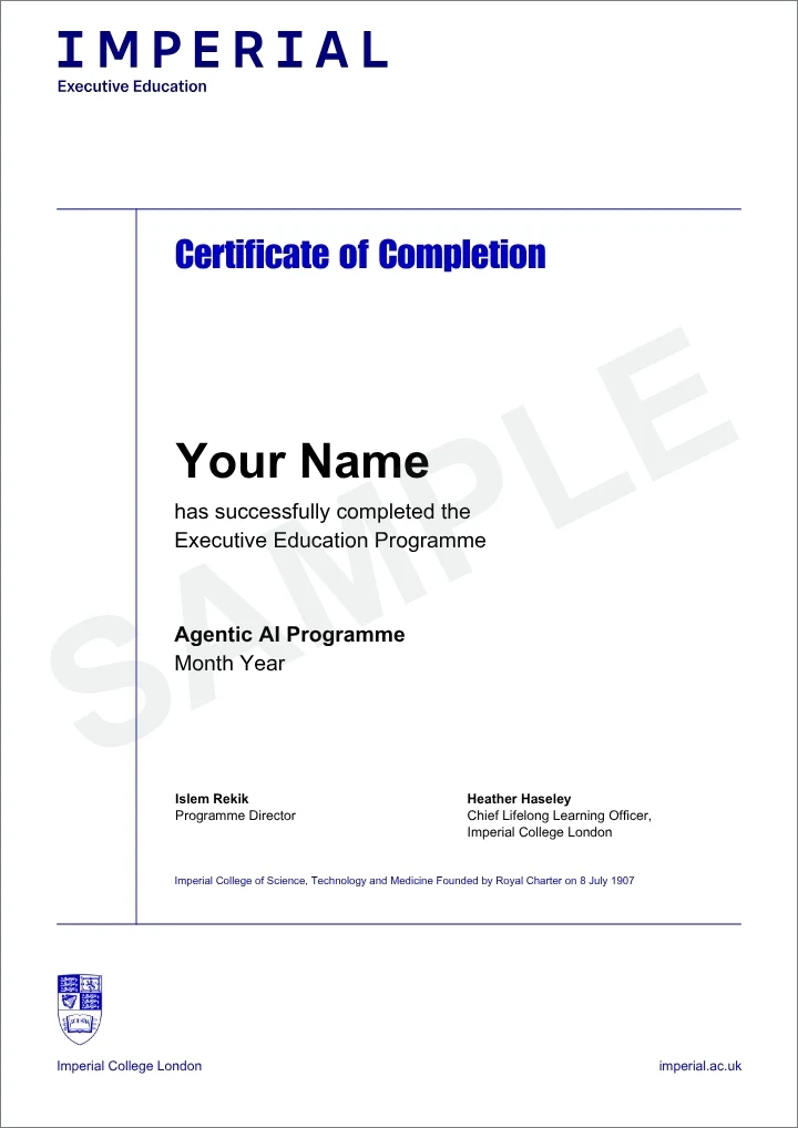 Example image of certificate of participation that will be awarded upon completetion of the programme