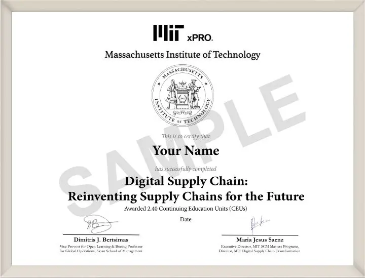 Example image of certificate that will be awarded upon successful completion of the program