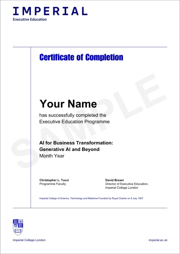 Example image of certificate that will be awarded once you successfully complete the programme