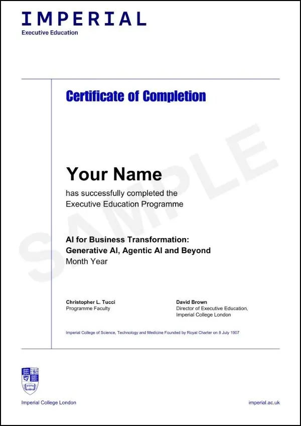 Example image of certificate that will be awarded once you successfully complete the programme