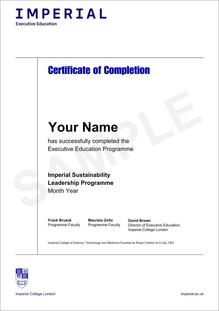 Example image of certificate that will be awarded once you successfully complete the programme