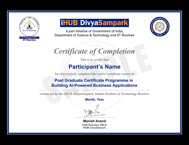 Certificate Issued by iHUB DivyaSampark, IIT Roorkee