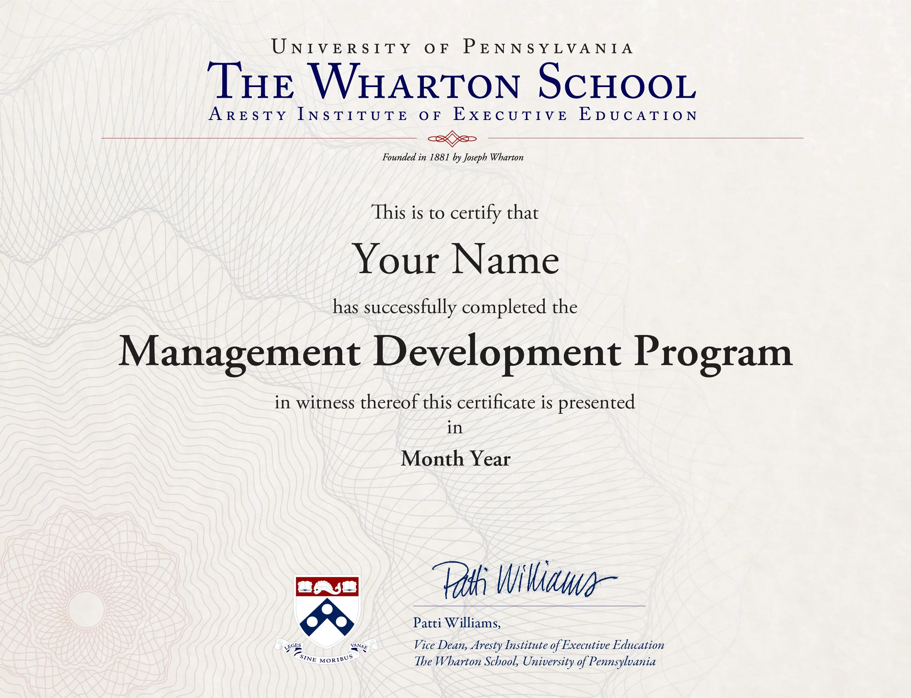 Certificate of the Management Development Program