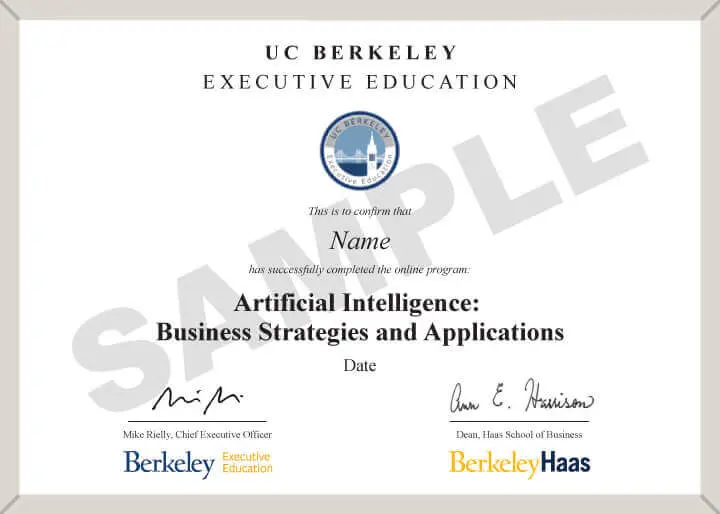 Example image of certificate that will be awarded after successful completion of this program