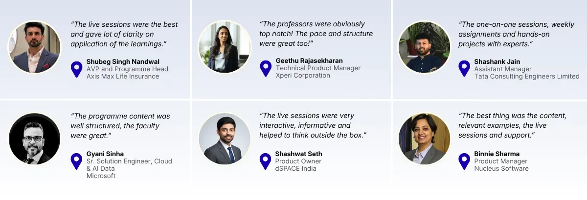 Learner insights from the ISB Professional Certificate in Product Management highlighting live sessions, faculty, hands-on projects, and programme content. What learners found most valuable in the ISB Professional Certificate in Product Management