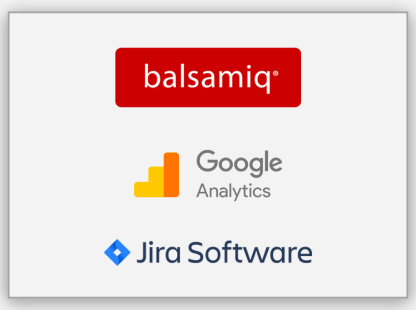 Balsamiq, Google Analytics and Jira Software logos featured in the ISB Online Product Management Programme for wireframing and project management learning.