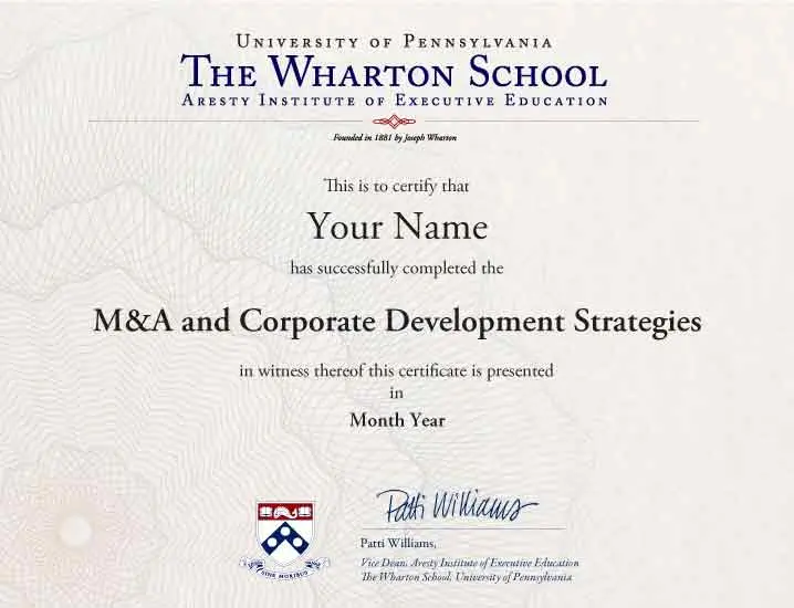 Example image of certificate that will be awarded after successful completion of this program