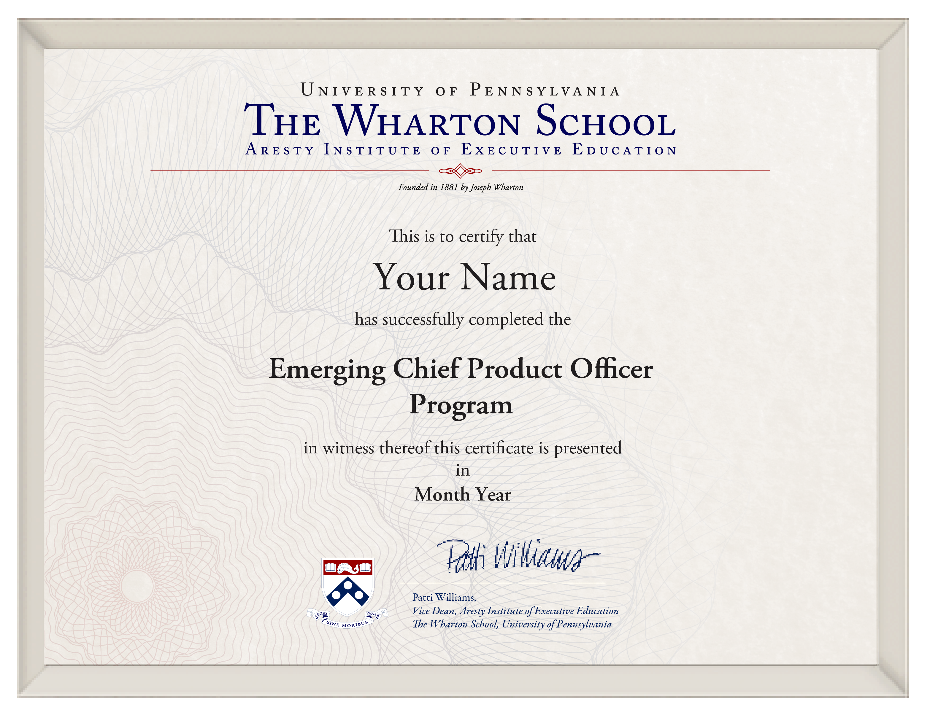 Wharton Emerging Chief Product Officer (CPO) Program certificate