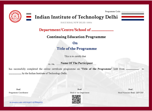 Certificate of Completion from IIT Delhi for Applied AI, ML and Decision Science Programme