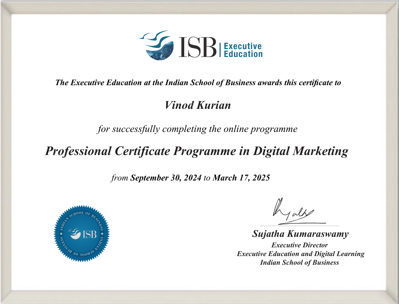 Programme Certificate