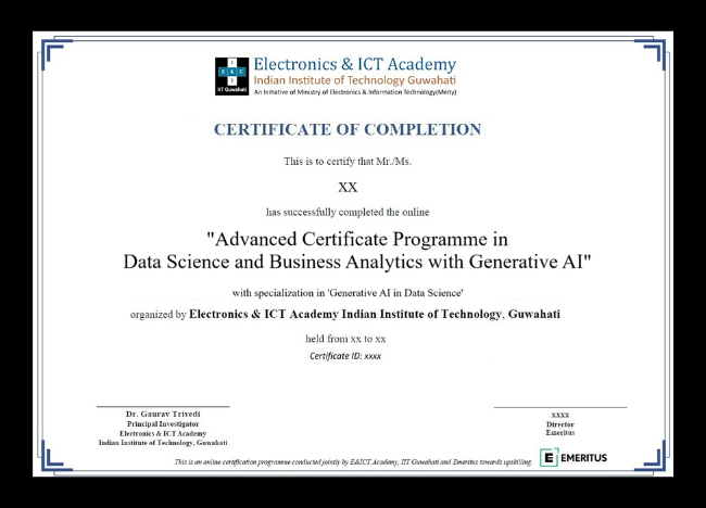 LP - IITG DSBA - Programme Certifications - E&ICT Academy, IITG Certificate - Image