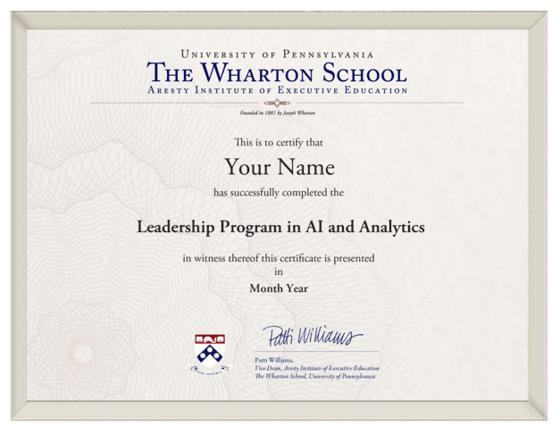 Wharton Leadership Program in AI and Analytics Certificate