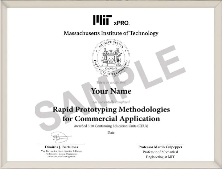 Example image of certificate that will be awarded upon successful completion of the program