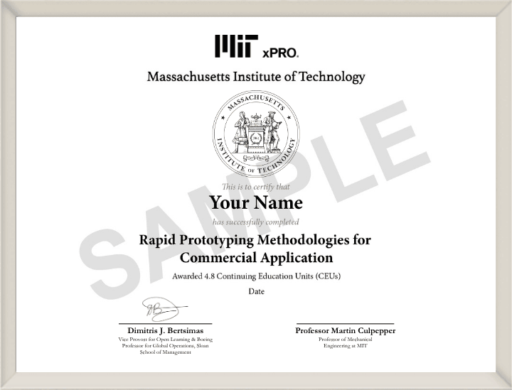 Example image of certificate that will be awarded upon successful completion of the program