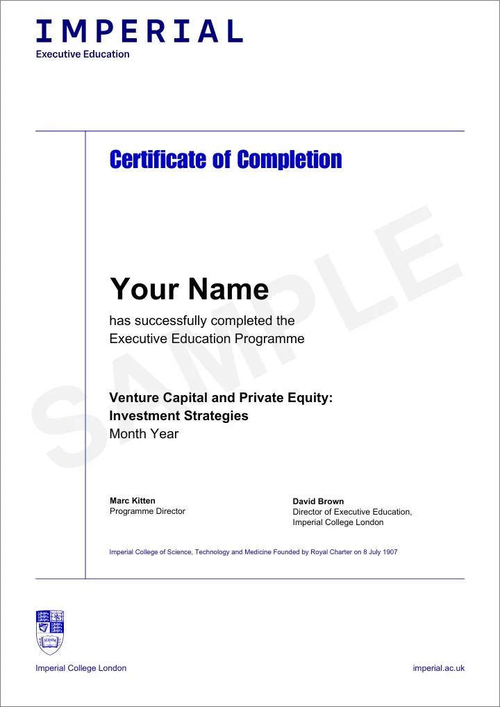 Example image of certificate that will be awarded once you successfully complete the programme