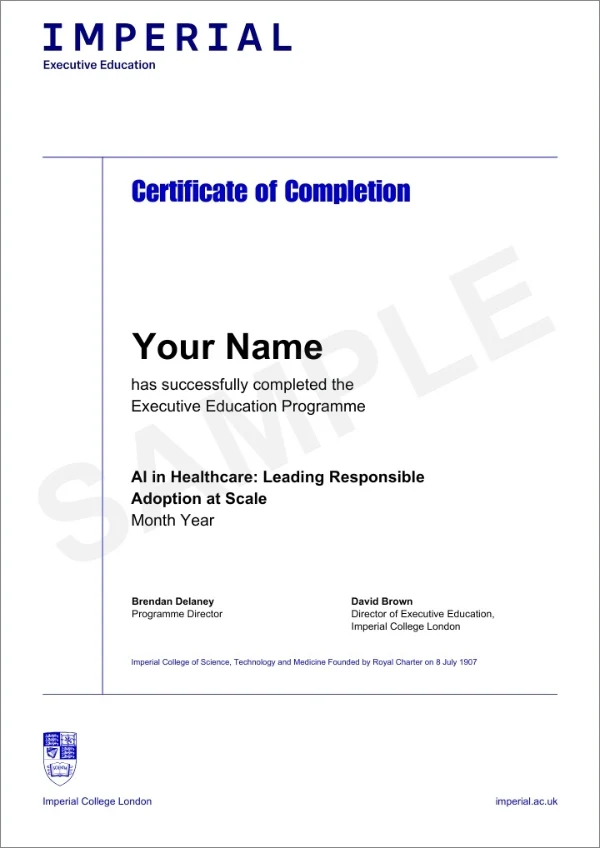 Example image of certificate that will be awarded once you successfully complete the programme