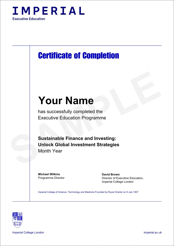 Example image of certificate that will be awarded once you successfully complete the programme