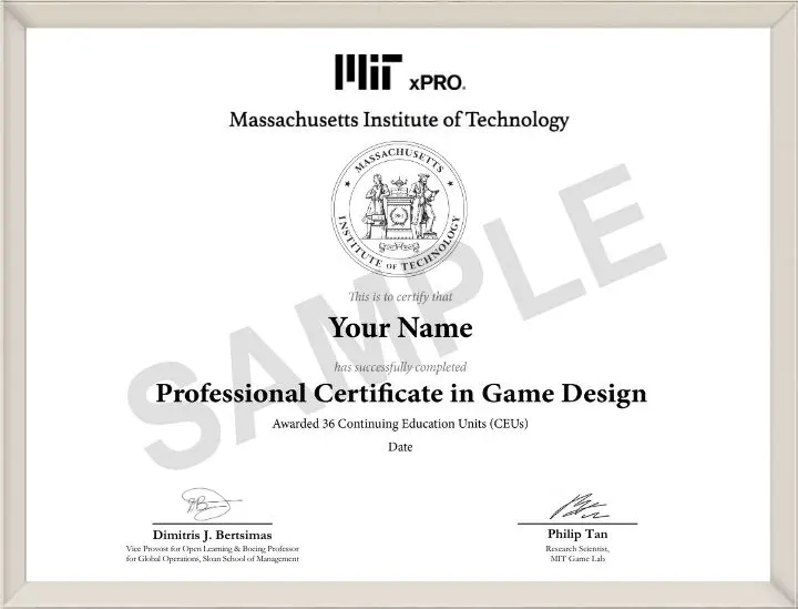 Example image of certificate that will be awarded upon successful completion of the program