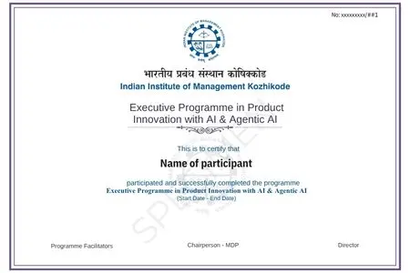 Certificate of completion for the IIM Kozhikode Product Design With AI and Agentic AI programme