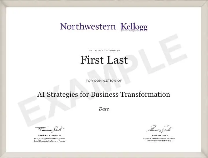 Example image of certificate that will be awarded once you successfully complete the course