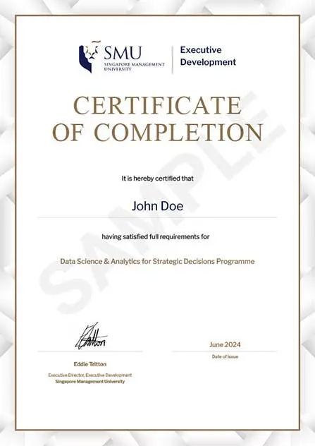 Example image of certificate that will be awarded after successful completion of this program