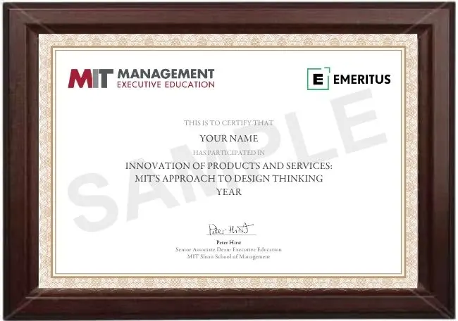 Sample certificate that will be awarded after successful completion of this program