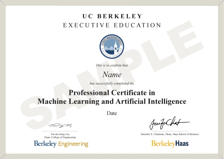 Certificate Of Business Excellence Berkeley Professional Certificate in Machine Learning and Artificial