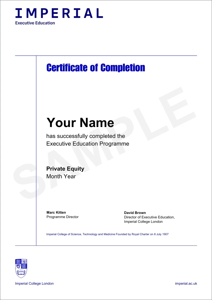 Example image of certificate that will be awarded once you successfully complete the programme