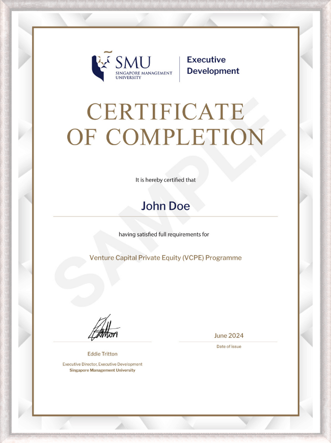 Example image of certificate that will be awarded after successful completion of this program