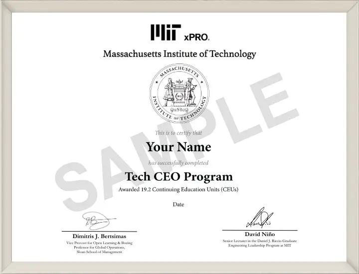 MIT xPRO Senior Executive Program for Technology Leaders_Sample Certificate