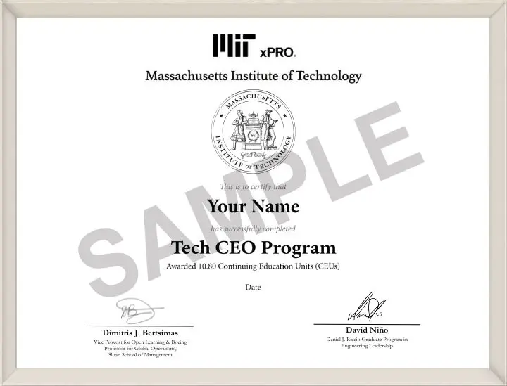 MIT xPRO Senior Executive Program for Technology Leaders_Sample Certificate