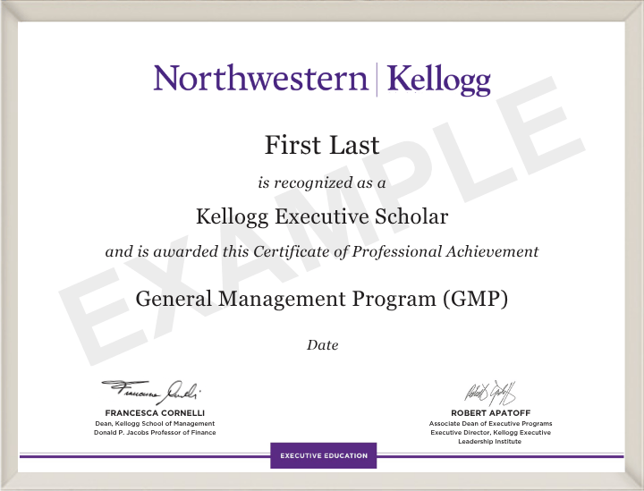 Example image of certificate that will be awarded upon successful completion of the program 