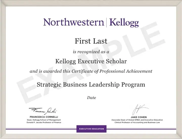 Example image of certificate that will be awarded upon successful completion of the program