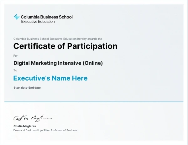 Example image of certificate that will be awarded once you successfully complete the program
