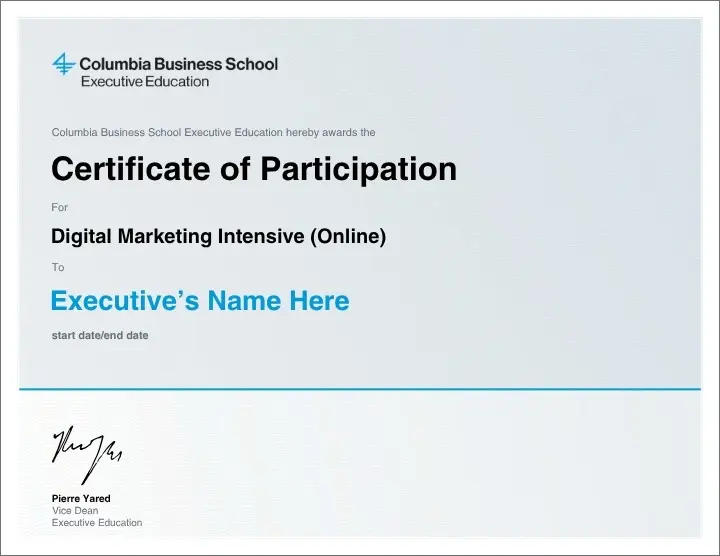 Example image of certificate that will be awarded once you successfully complete the program