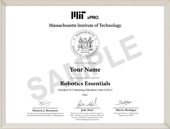 Example image of certificate that will be awarded upon successful completion of the program