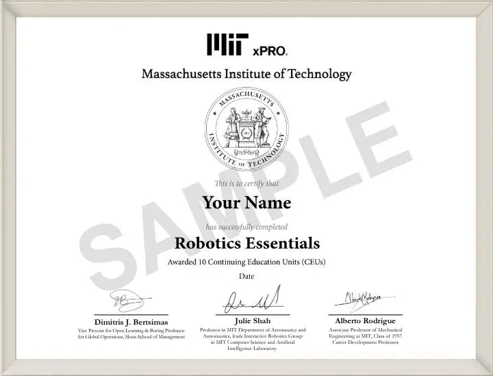 Example image of certificate that will be awarded upon successful completion of the program