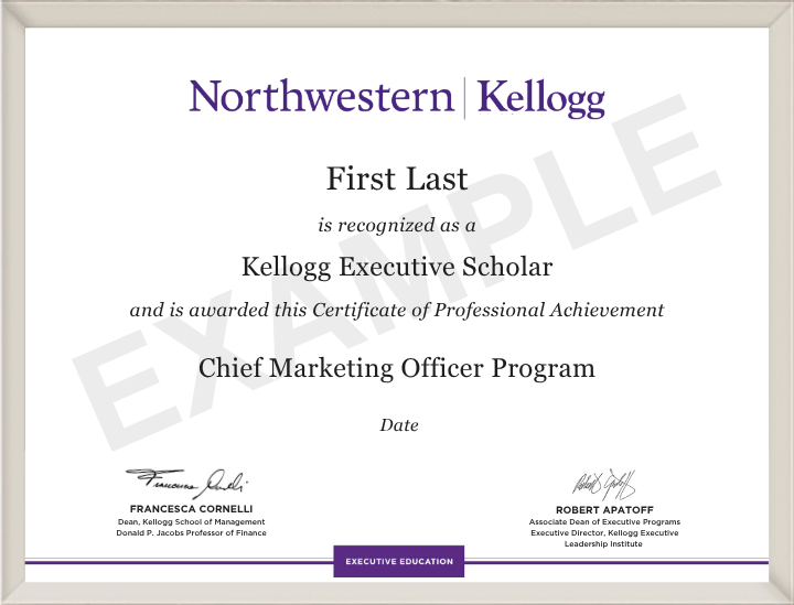 Kellogg Executive Education’s Chief Marketing Officer Program Certificate