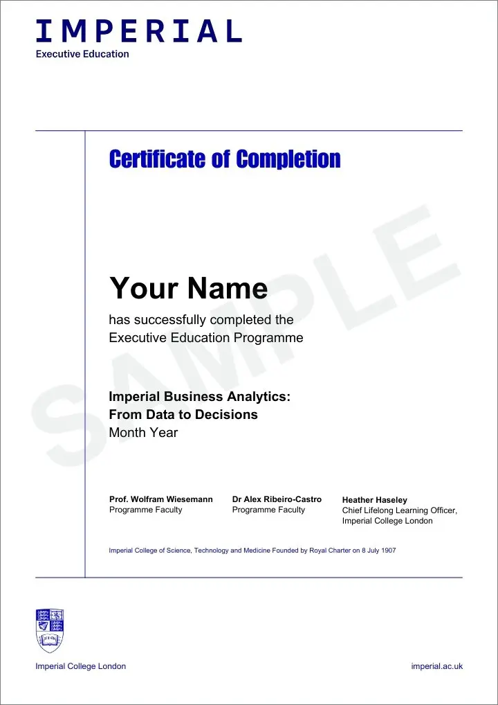 Example image of certificate that will be awarded once you successfully complete the programme