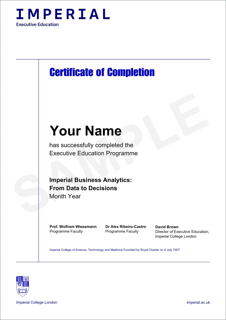 Example image of certificate that will be awarded once you successfully complete the programme