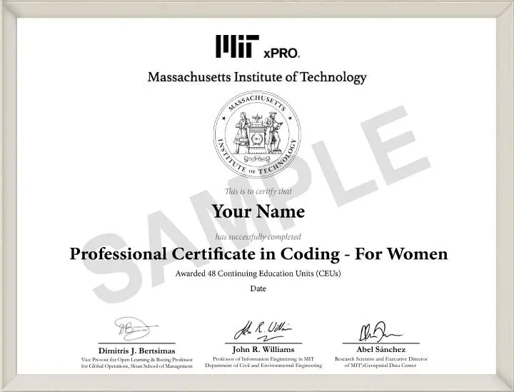 Example image of certificate that will be awarded upon successful completion of the program