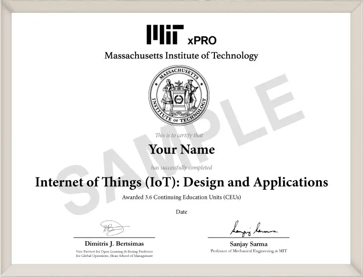 Example image of certificate that will be awarded once you successfully complete the course