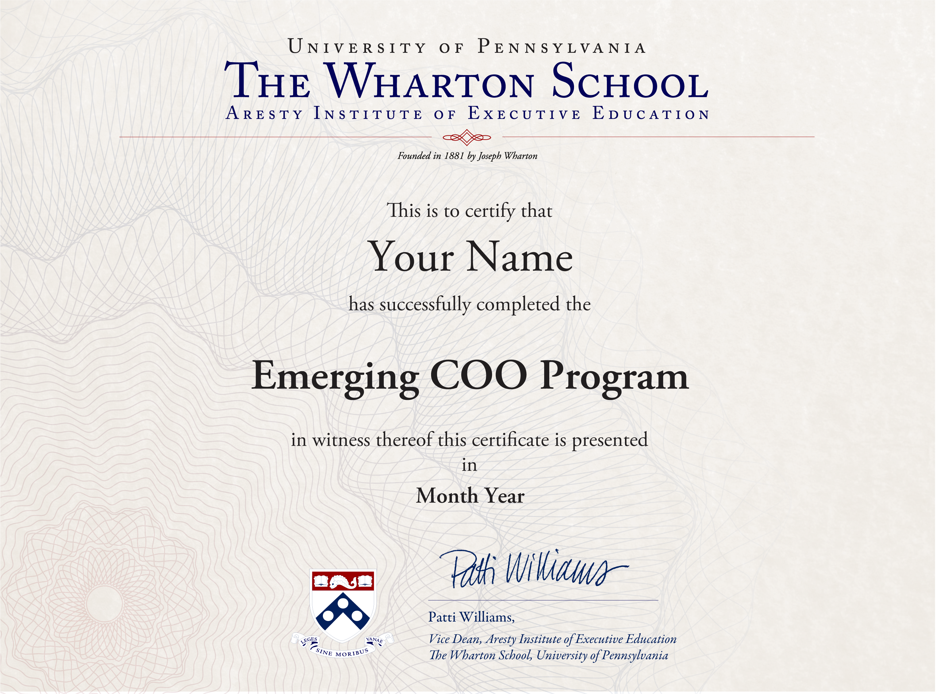 Wharton Emerging Chief Operating Officer (COO) Program certificate