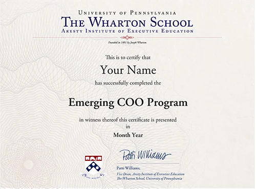 Wharton Emerging Chief Operating Officer (COO) Program certificate