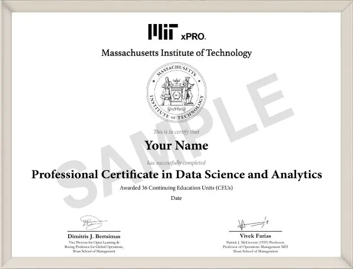 Example image of certificate that will be awarded upon successful completion of the program