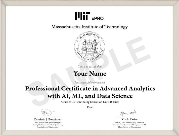 Example image of certificate that will be awarded upon successful completion of the program