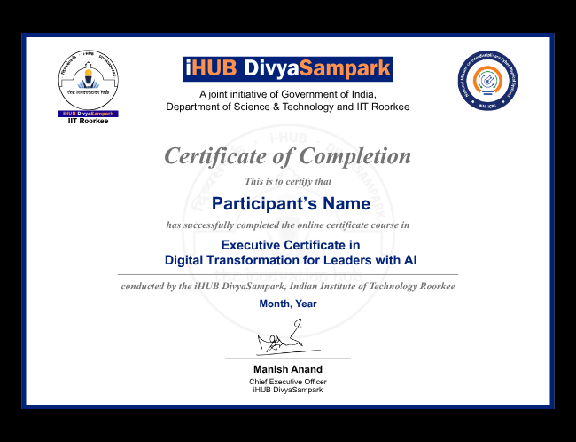 Certificate Awarded Post Completion of the Digital Transformation for Leaders with AI Programme