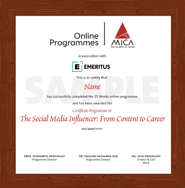 MICA Social Media Influencer Course Certificate