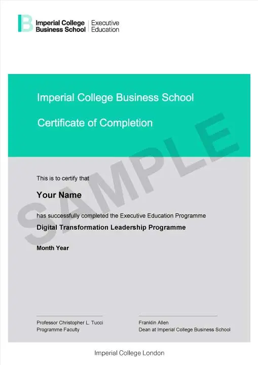 Example image of certificate that will be awarded after successful completion of this program