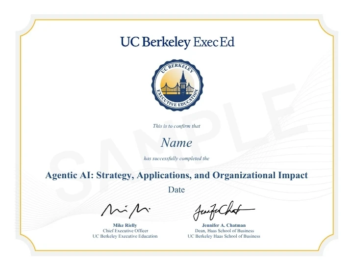 Berkeley Agentic AI: Strategy, Applications, and Organizational Impact program certificate